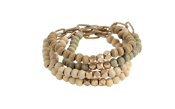 Bracelet Stretch 4 Piece Set Wooden Beads