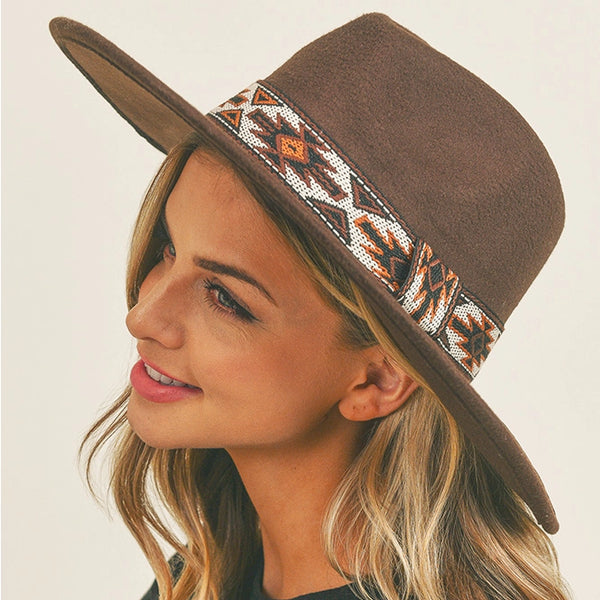 Panama Hat with Aztec Band in Dark Brown