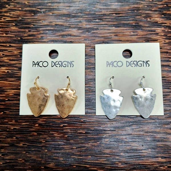 Small Hammered Gold or Silver Arrowhead Earrings.