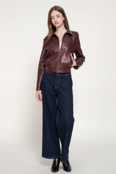 Washed Effect Faux Leather Jacket