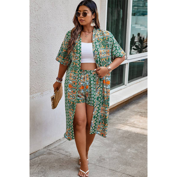 Plus Size Two Pieces Printed Elastic Waist Sets