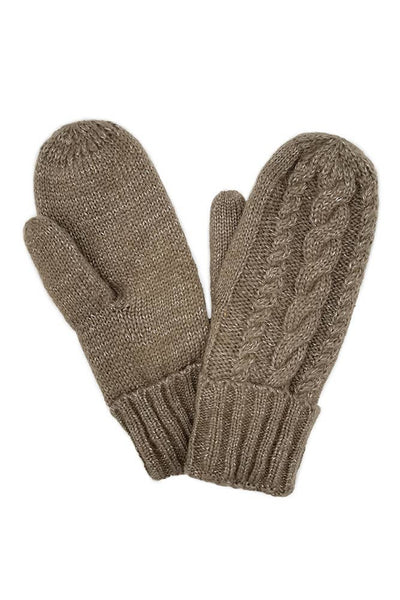 Sherpa Lining Glitter Cable Knit Mittens