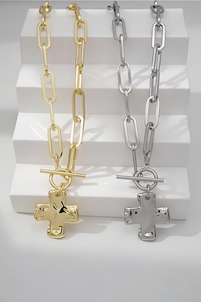 Mini Hammered Cross Pendant Necklace