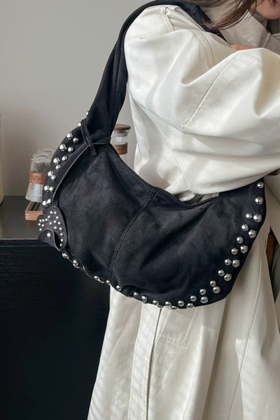 Faux Suede Studded Bag