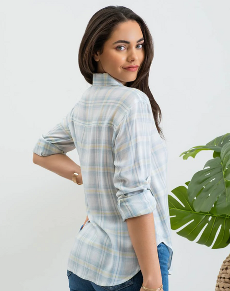Plaid with Roll-Up Sleeve in Ivory