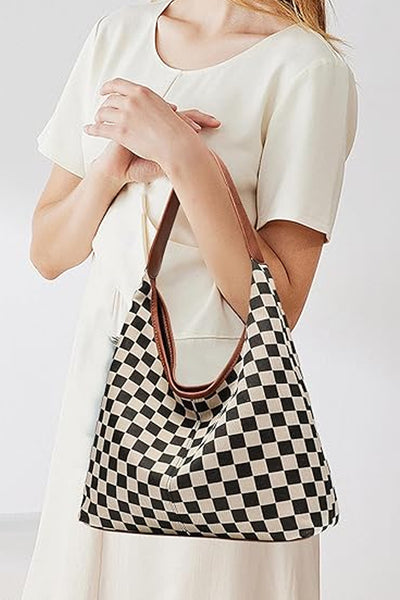 Checkered Hobo Tote Bag