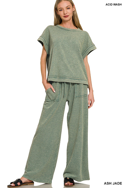 Washed Short Sleeve Set in Ash Jade