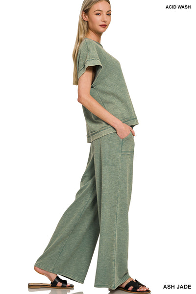 Washed Short Sleeve Set in Ash Jade