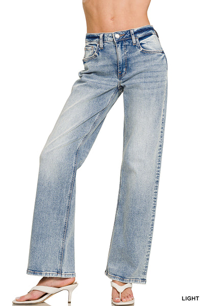 Mid Rise Straight Leg Denim in Light Wash