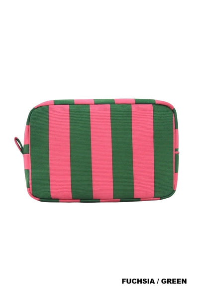 Striped cosmetic travel pouch