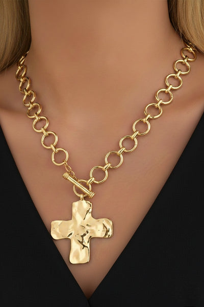 Hammered Cross Toggle Necklace