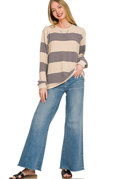 Striped Brushed Hacci Sweater in Charcoal