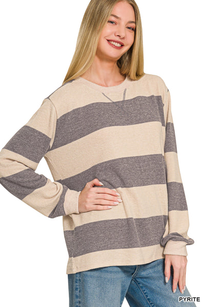 Striped Brushed Hacci Sweater in Charcoal