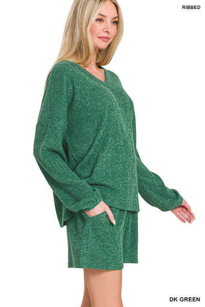 Ribbed Hacci Set in Dark Green