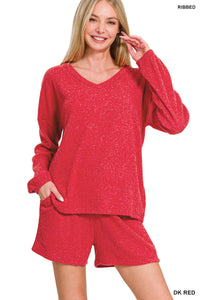 Ribbed Hacci Set in Heathered Red