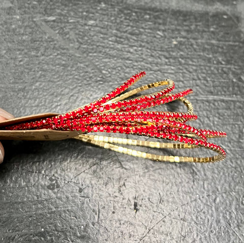 Red Crystal and Gold Set of 6 Thin Stretch Bracelets