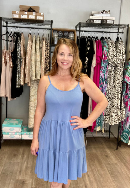 Tank Dress with Laced Up Back in Denim