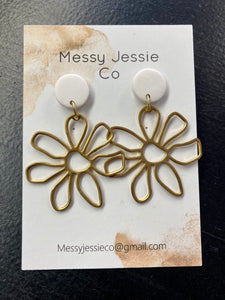 Acrylic Gold Flower with White Earring