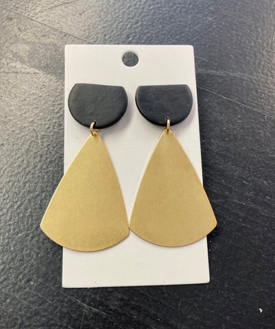 Black Clay and Gold Triangle Earrings