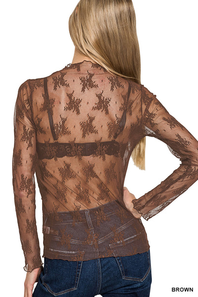 Mesh Lace Top in Brown