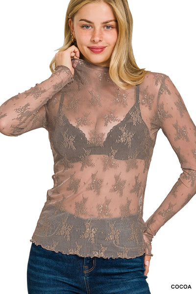 Mesh Lace Top in Cocoa