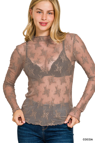 Mesh Lace Top in Cocoa