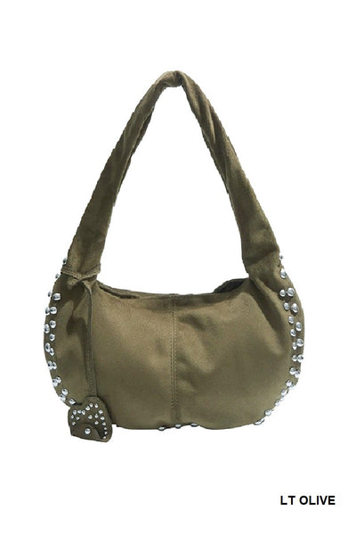 Faux Suede Studded Bag