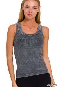 Washed Ribbed Crop Tank in Ash Black