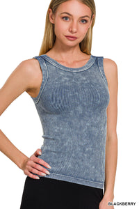 2 Way Neckline Seamless Washed Ribbed Tank Top In Blackberry