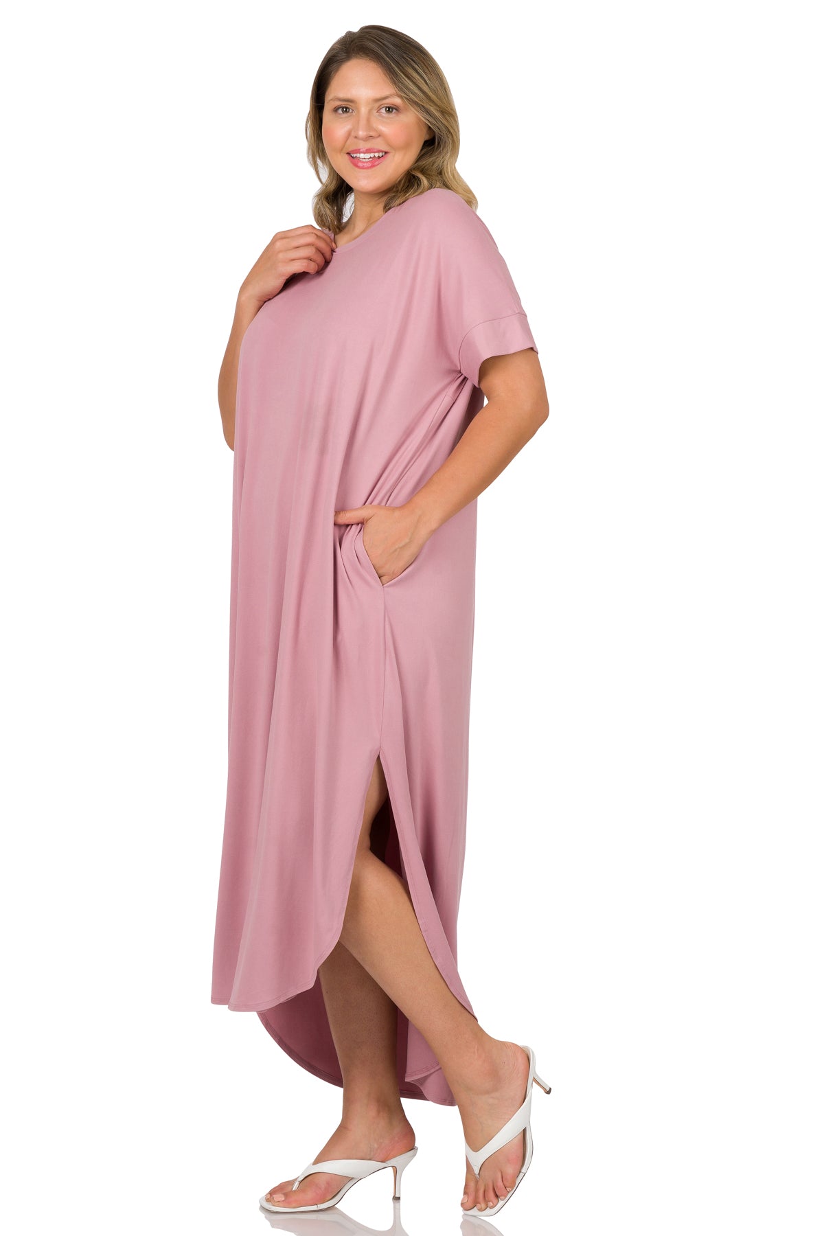 Plus Short Sleeve Maxi Dress in Light Rose