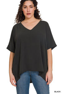 Plus Airflow V Neck Dolman Sleeve Top in Black