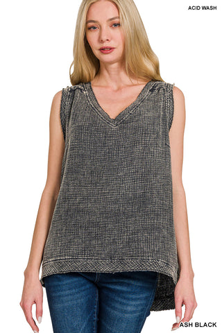 Double Gauze Raw Edge Acid-Washed Tank Top in Ash Black