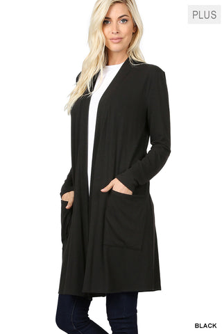 Plus Slouchy Cardigan with Pockets in Black