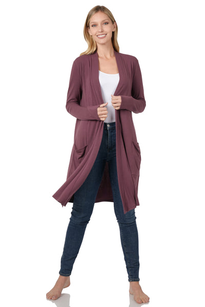 Slouchy Cardigan with Pockets in Eggplant