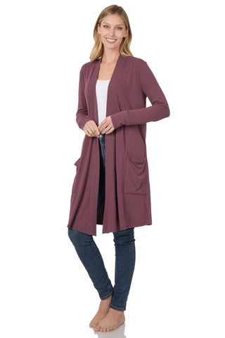 Slouchy Cardigan with Pockets in Eggplant