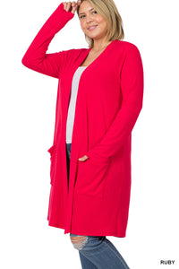 Plus Slouchy Cardigan with Pockets in Red