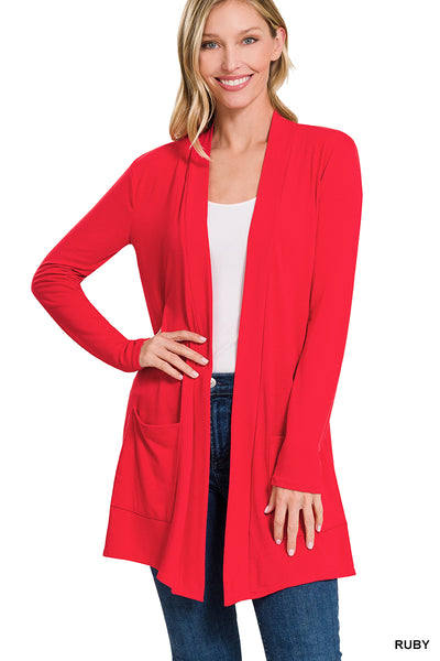 Slouchy Cardigan with Pockets in Ruby Red