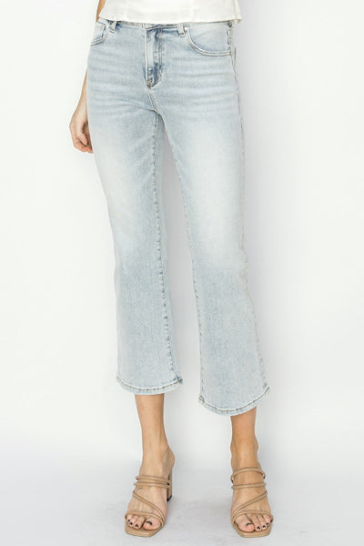 Mid Rise Cropped Flare in Light Wash by Risen