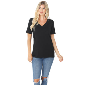 Short Sleeve V Neck Tee in Black