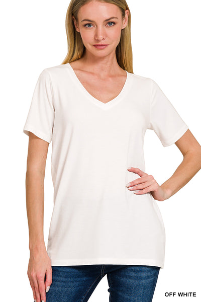 Short Sleeve V Neck Tee in Off White