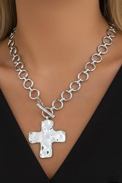 Hammered Cross Toggle Necklace