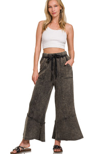 Acid Wash Pant with Flare Hem in Ash Black