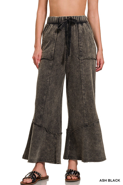 Acid Wash Pant with Flare Hem in Ash Black