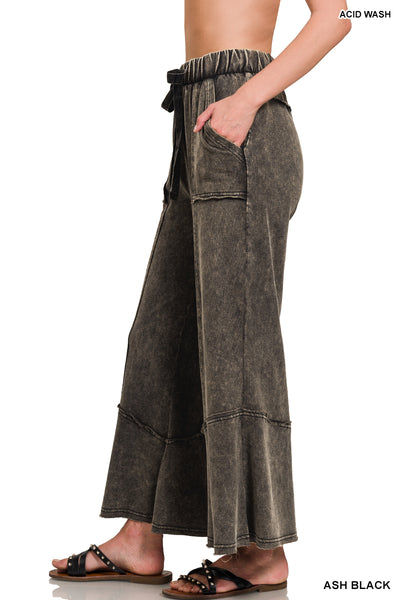 Acid Wash Pant with Flare Hem in Ash Black