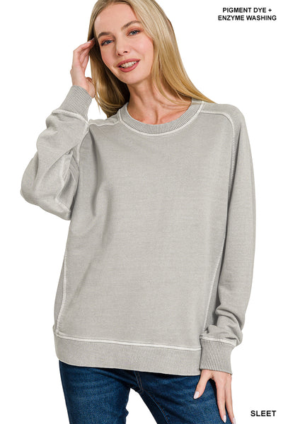 French Terry Enzyme Washed Crewneck in Sleet