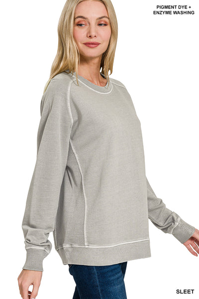 French Terry Enzyme Washed Crewneck in Sleet