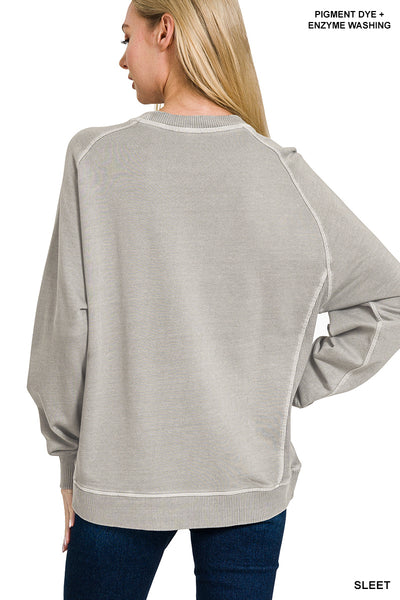 French Terry Enzyme Washed Crewneck in Sleet