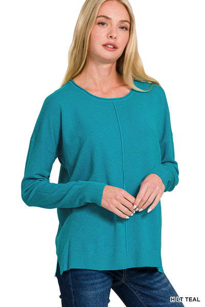 Front Seam Viscose Sweater in Teal