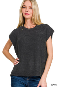Oversized Crewneck Sweater Vest in Black