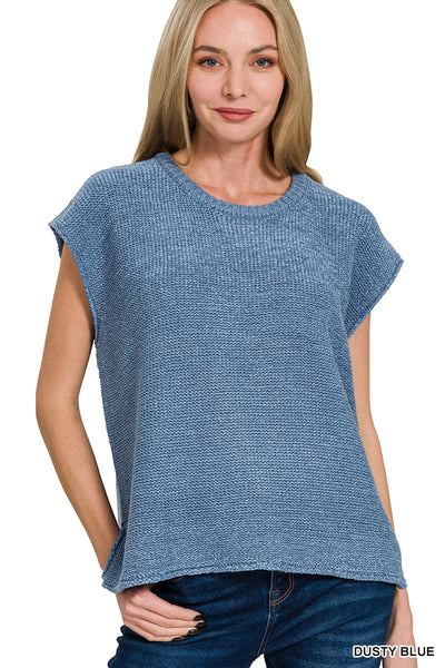Oversized Crew Neck Sweater Vest in Dusty Blue